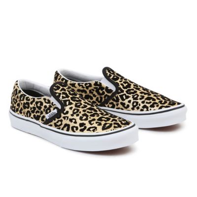 Youth Flocked Leopard Classic Slip-On Shoes (8-14 years) | Black, Gold ...