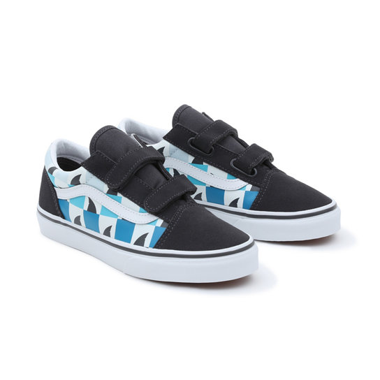 Youth Glow Checkerboard Sharks Old Skool Velcro Shoes (8-14 years) | Vans