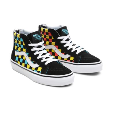 Youth Neon Glow Check Sk8 Hi Zip Shoes 8 14 Years Black Vans