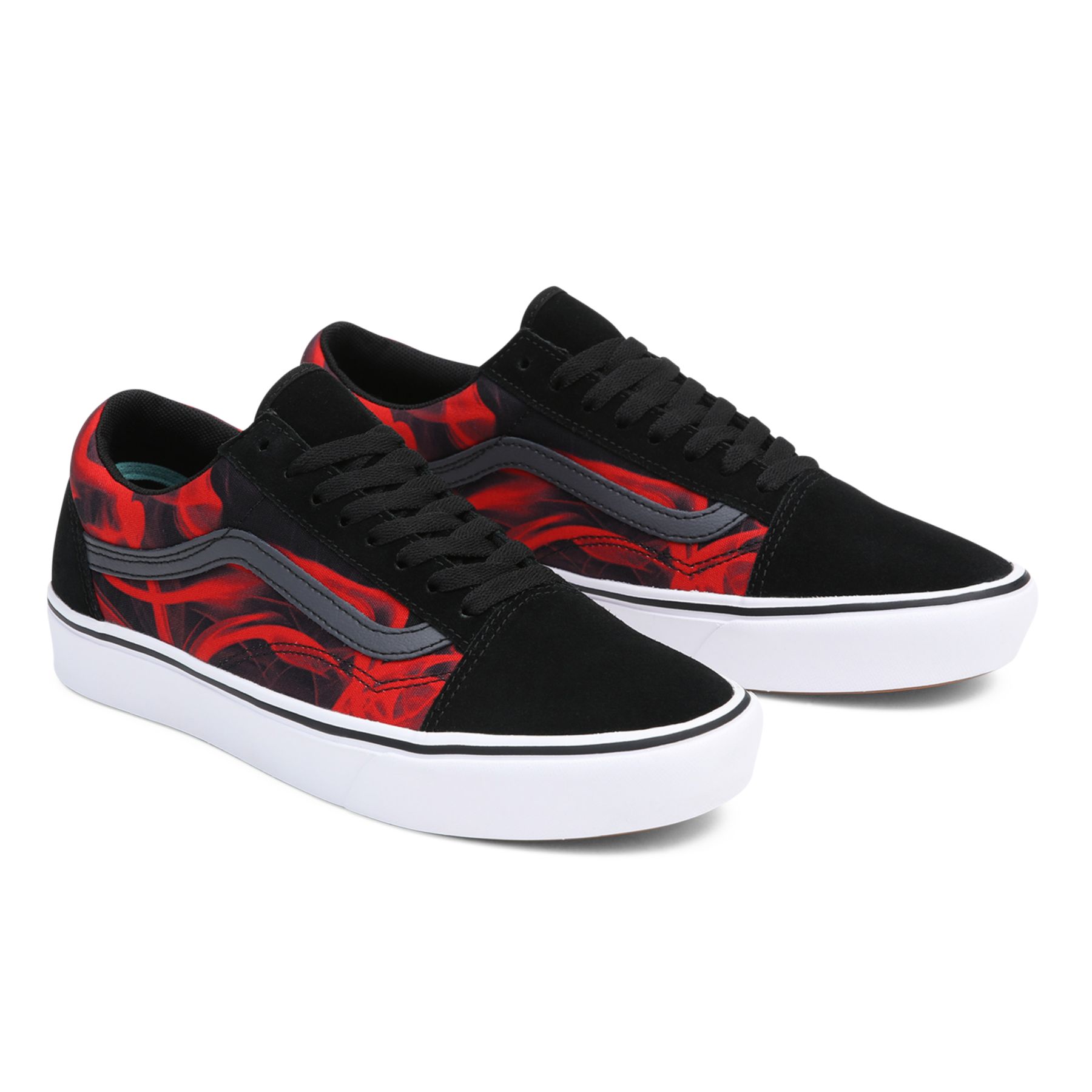 Red and black low clearance top vans