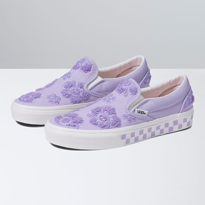 Light purple checkered slip hotsell on vans