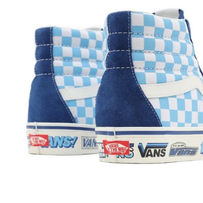 Blue and white checkered high hot sale top vans