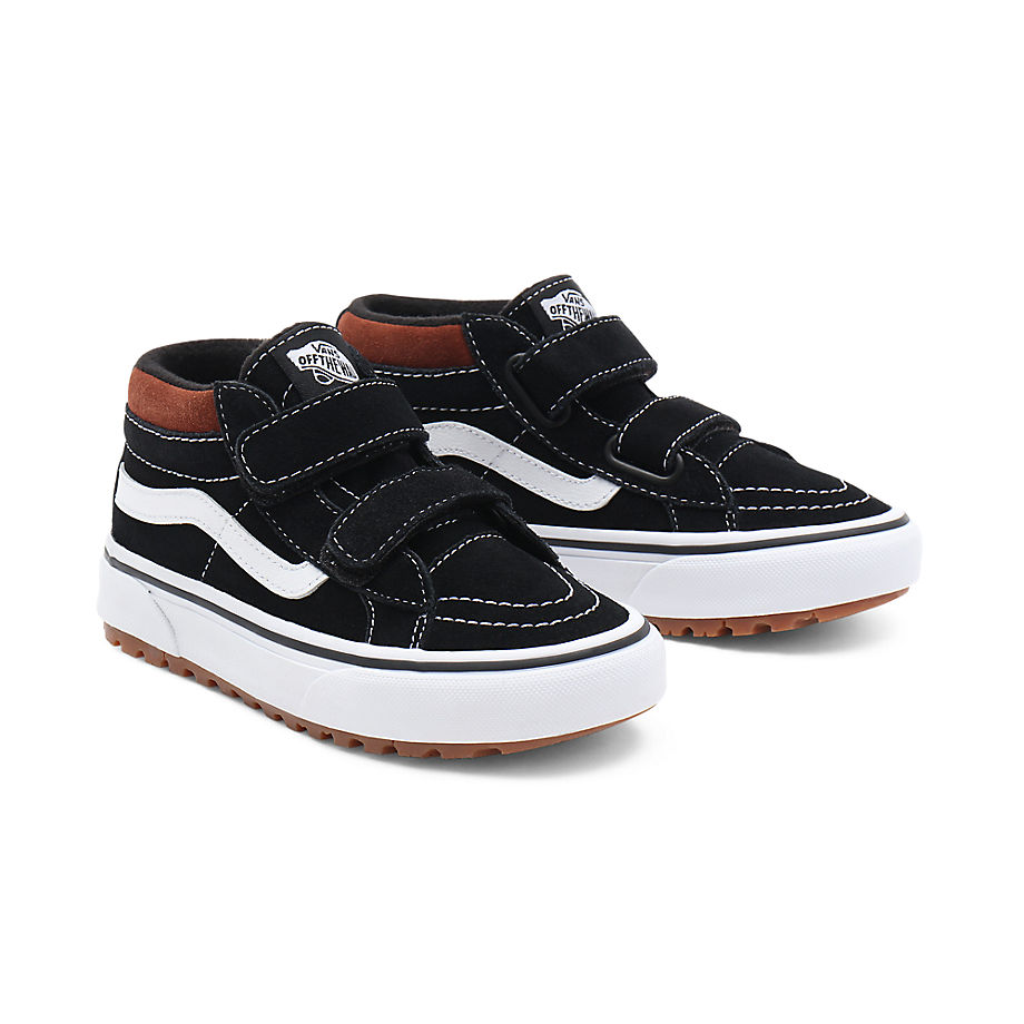 Vans Kids Sk8-mid Reissue Mte-1 Hook And Loop Shoes (4-8 Years) (black/tortise Shell) Kids Black