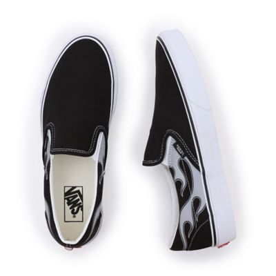 Vans classic slip on sales flame black & black shoes