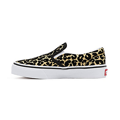 Kids Flocked Leopard Classic Slip-On Shoes (4-8 years) | Black, Gold | Vans