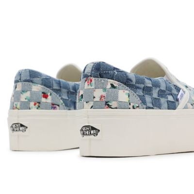 Blue vans store with checkered bottom